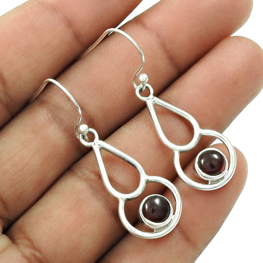 101 Natural Garnet Gemstone Drop Dangle Vintage Earrings 925 Sterling Silver R4