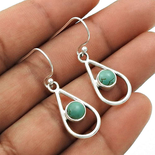 Natural TURQUOISE Gemstone HANDMADE Jewelry 925 Sterling Silver Earring AS2