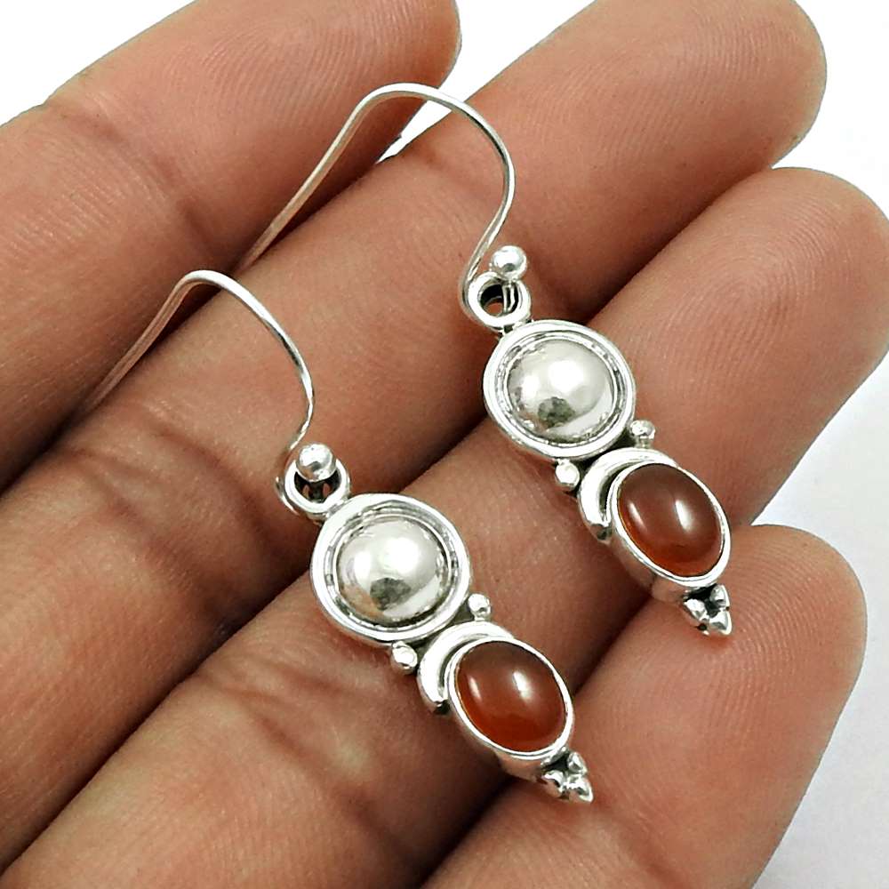 Natural RAINBOW MOONSTONE Gemstone HANDMADE Jewelry 925 Silver Earring AF16