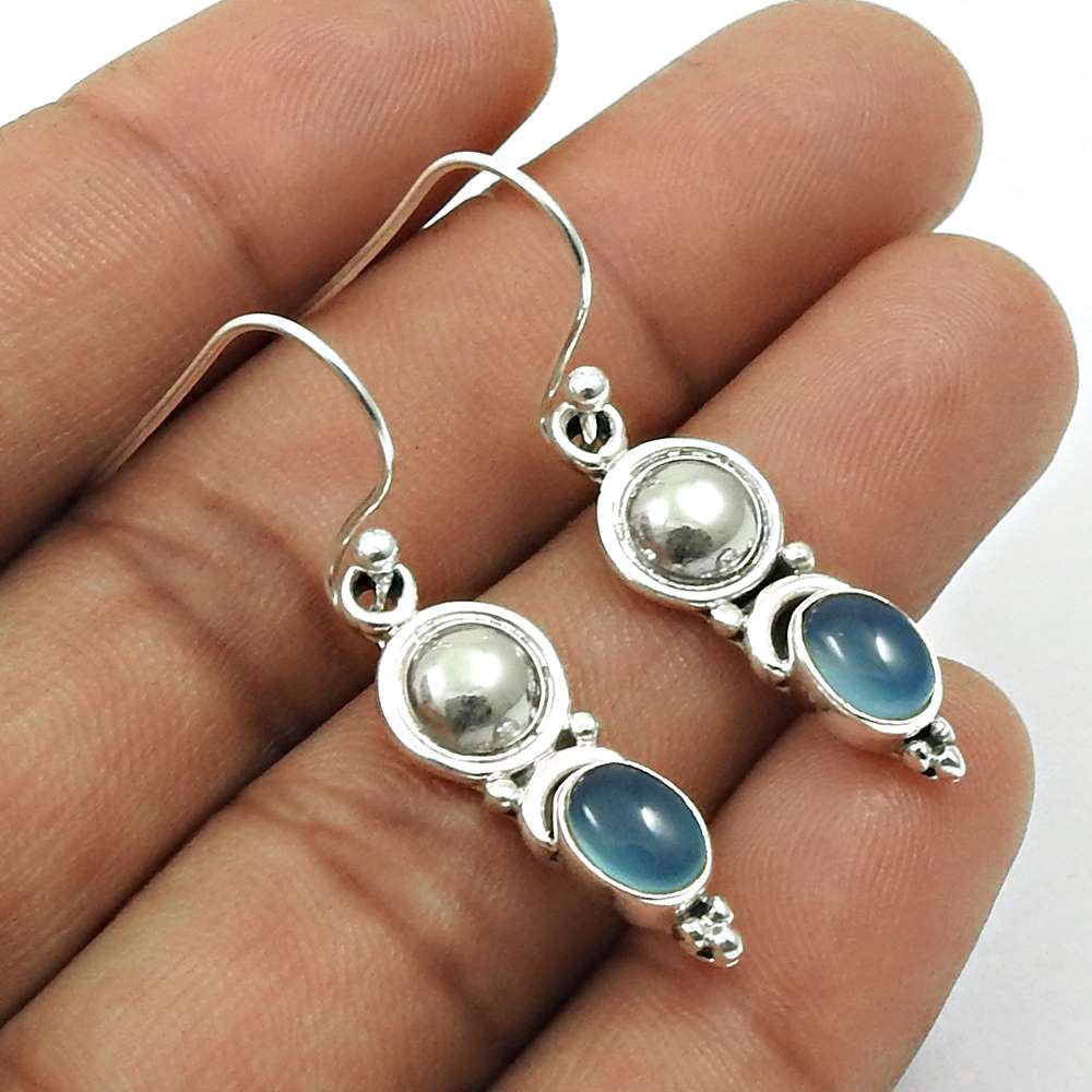 Natural RAINBOW MOONSTONE Gemstone HANDMADE Jewelry 925 Silver Earring AF16