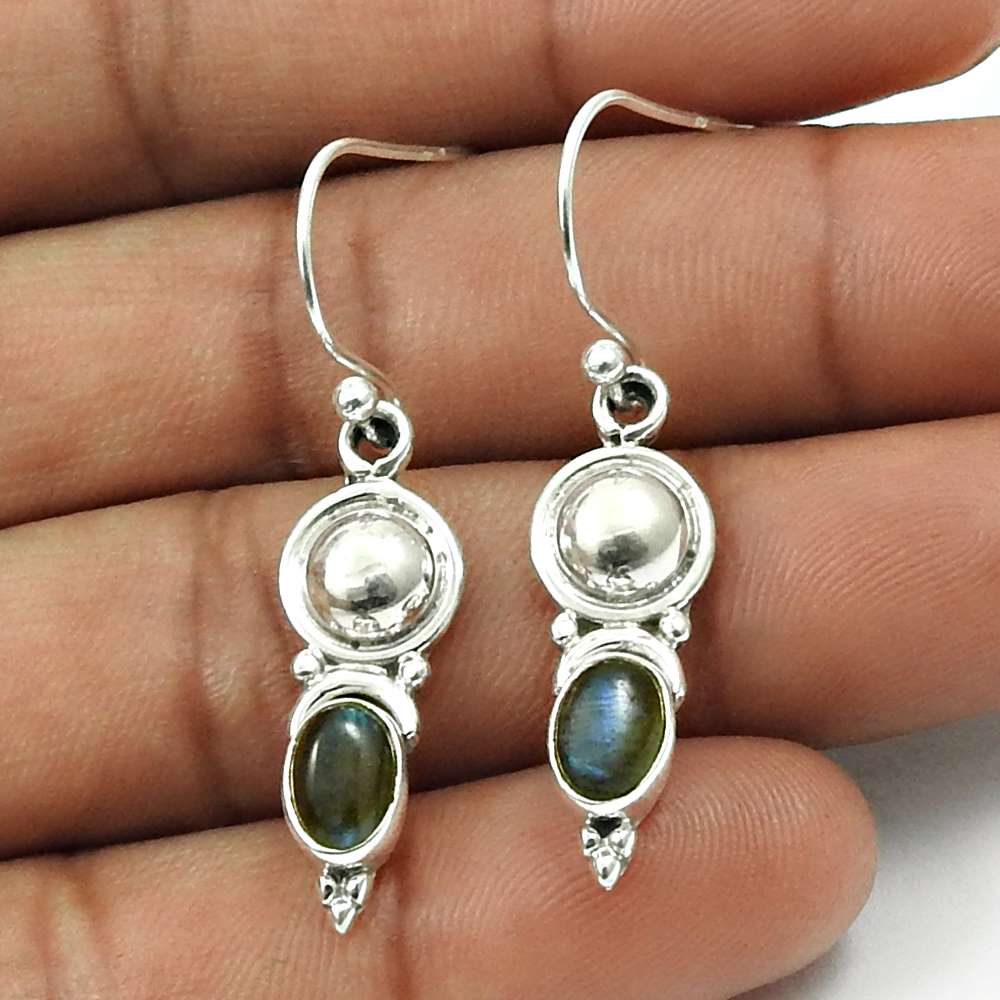 Natural RAINBOW MOONSTONE Gemstone HANDMADE Jewelry 925 Silver Earring AF16