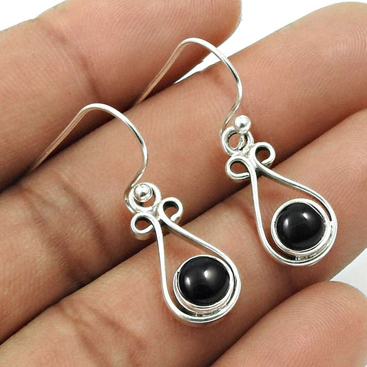 Natural BLACK ONYX Gemstone Earring 925 Silver HANDMADE Fine Jewelry AY11