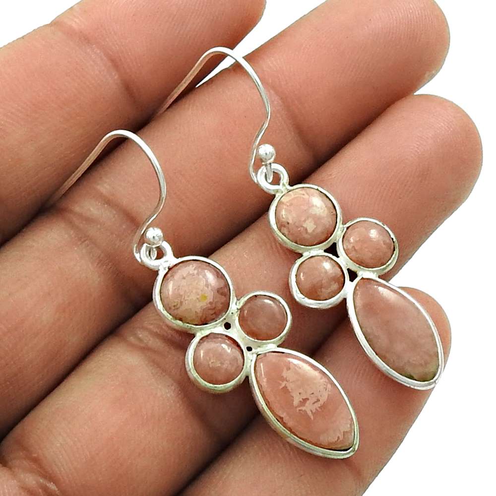 Natural RHODOCHROSITE Gemstone Earring 925 Silver HANDMADE Fine Jewelry AM11