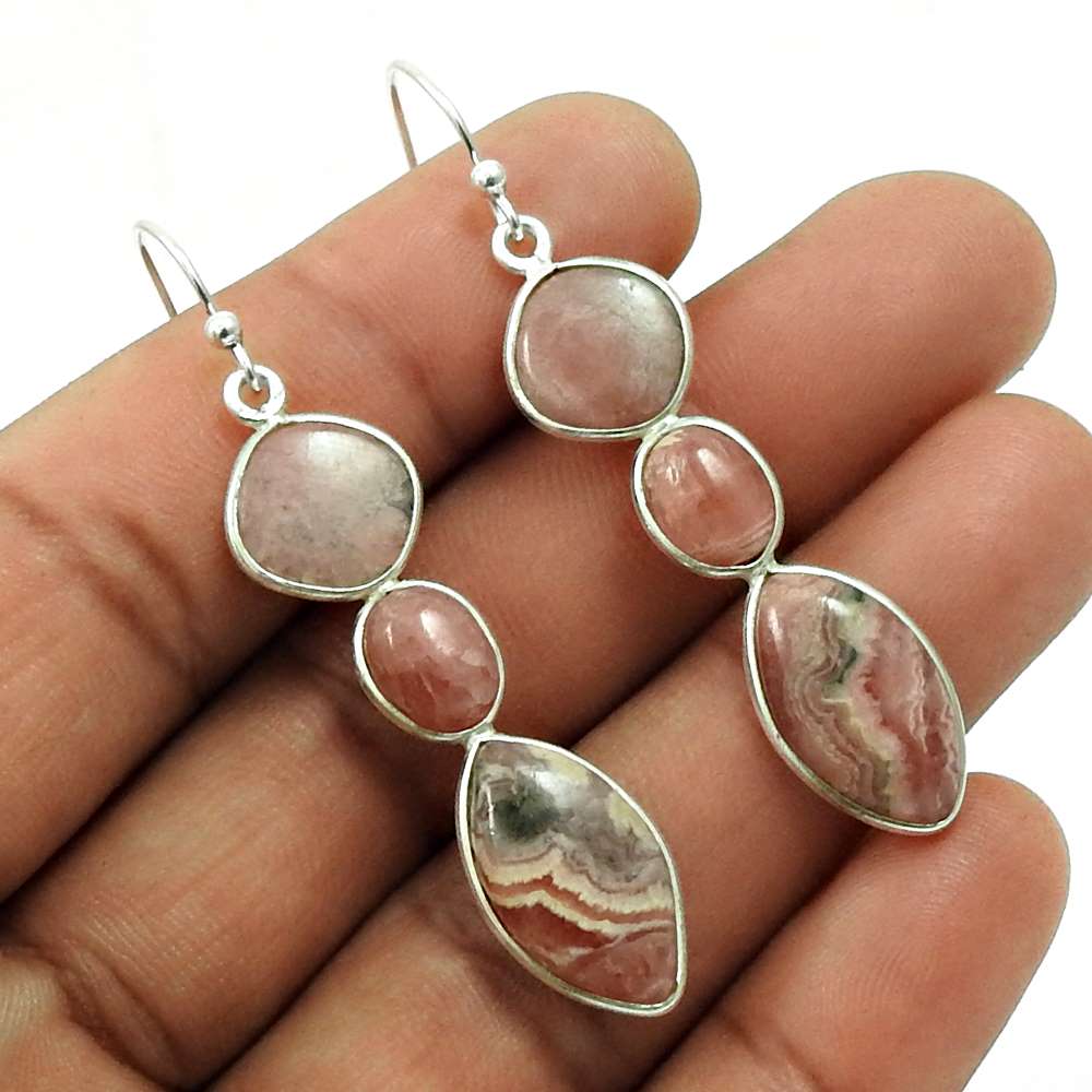 Natural RHODOCHROSITE Gemstone Earring 925 Sterling Silver HANDMADE Jewelry AE10