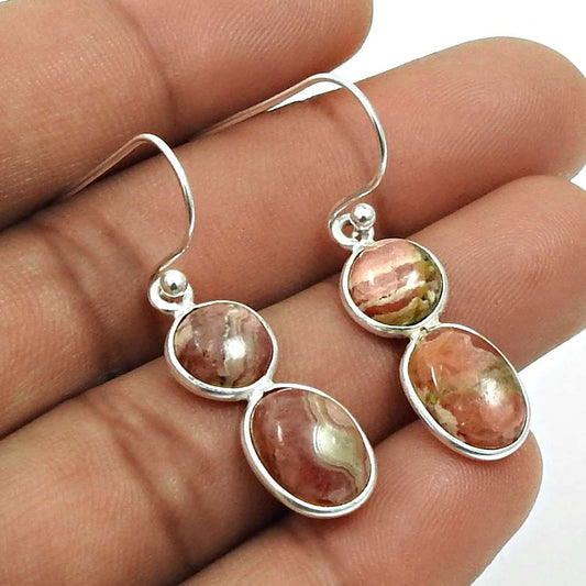 Natural RHODOCHROSITE Gemstone Earring 925 Sterling Silver HANDMADE Jewelry AY11