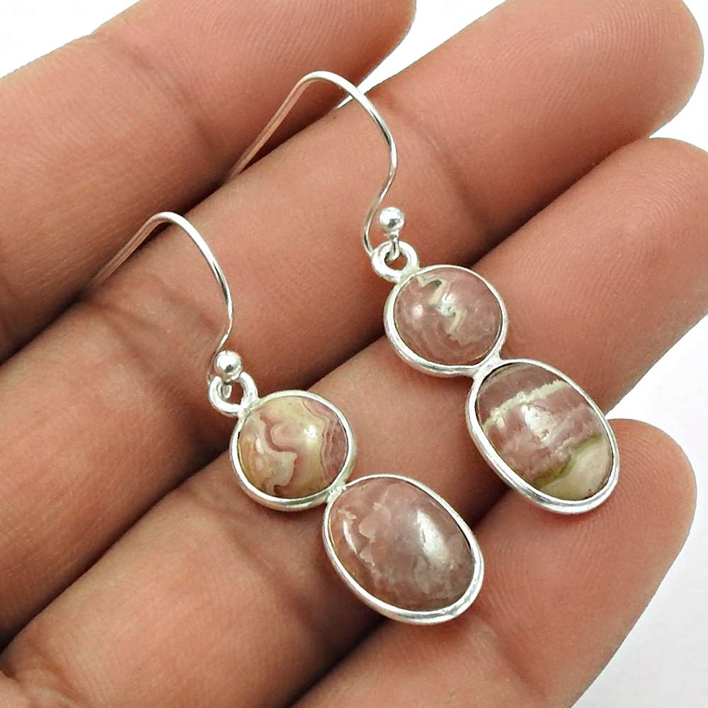 Natural RHODOCHROSITE Gemstone HANDMADE Jewelry 925 Sterling Silver Earring AG10