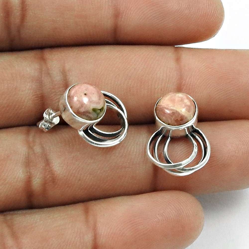 Natural RHODOCHROSITE Gemstone Earring 925 Silver HANDMADE Fine Jewelry AC10