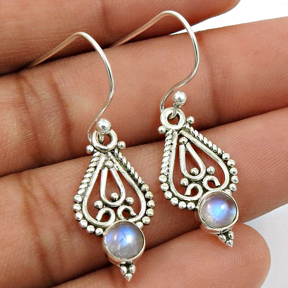 Rainbow Moonstone Gemstone Earring 925 Sterling Silver Ethnic Jewelry W6