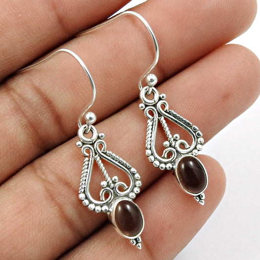 101 Oval Smoky Quartz Gemstone Artisan Dangle Drop Boho Earrings 925 Sterling Silver