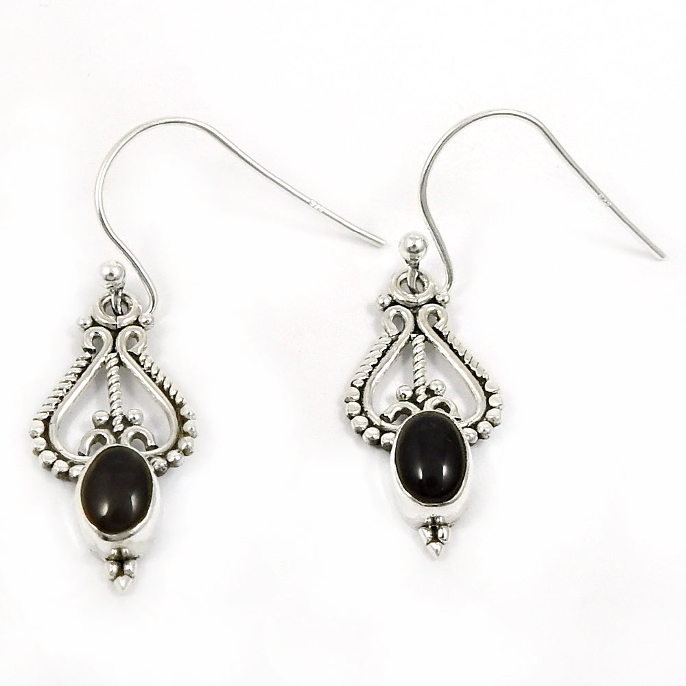 Oval Smoky Quartz Gemstone Artisan Dangle Drop Boho Earrings 925 Sterling Silver