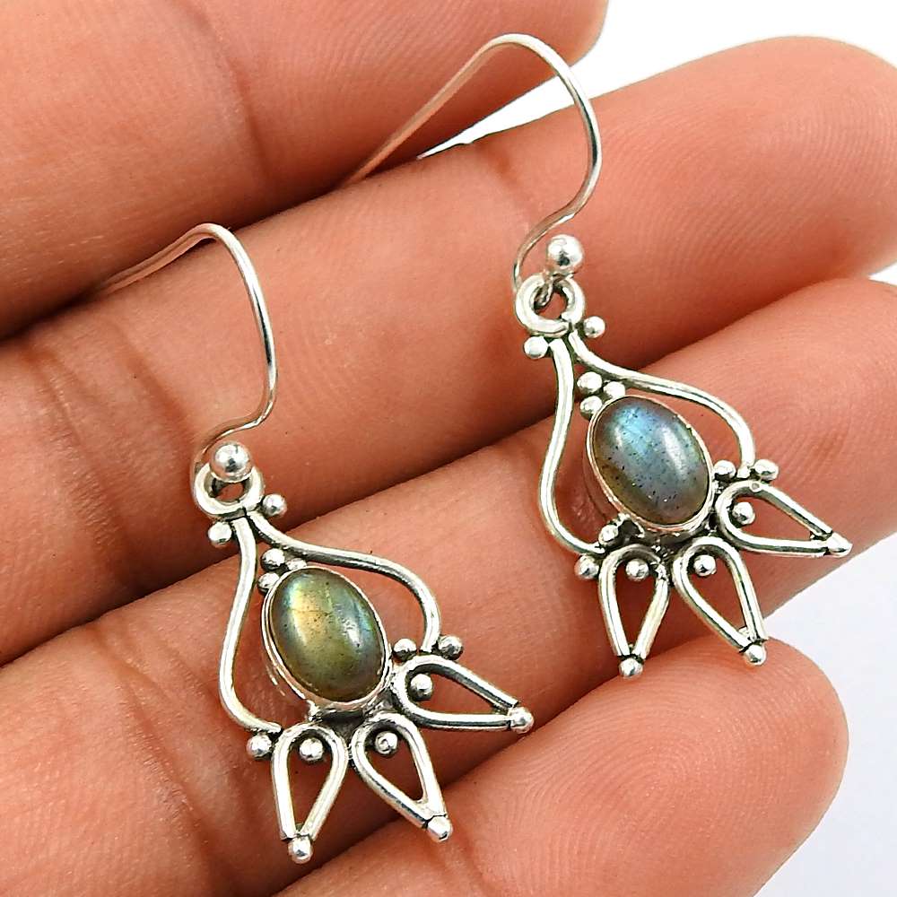 Turquoise Gemstone Earring 925 Sterling Silver Vintage Jewelry G10