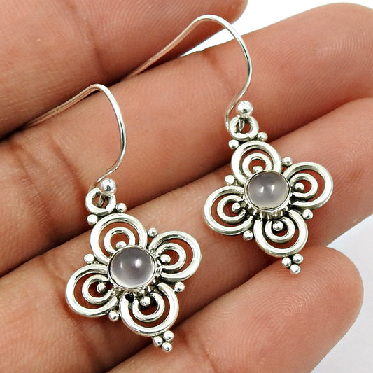 101 Natural Chalcedony Gemstone Drop Dangle Tribal Earrings 925 Sterling Silver B13