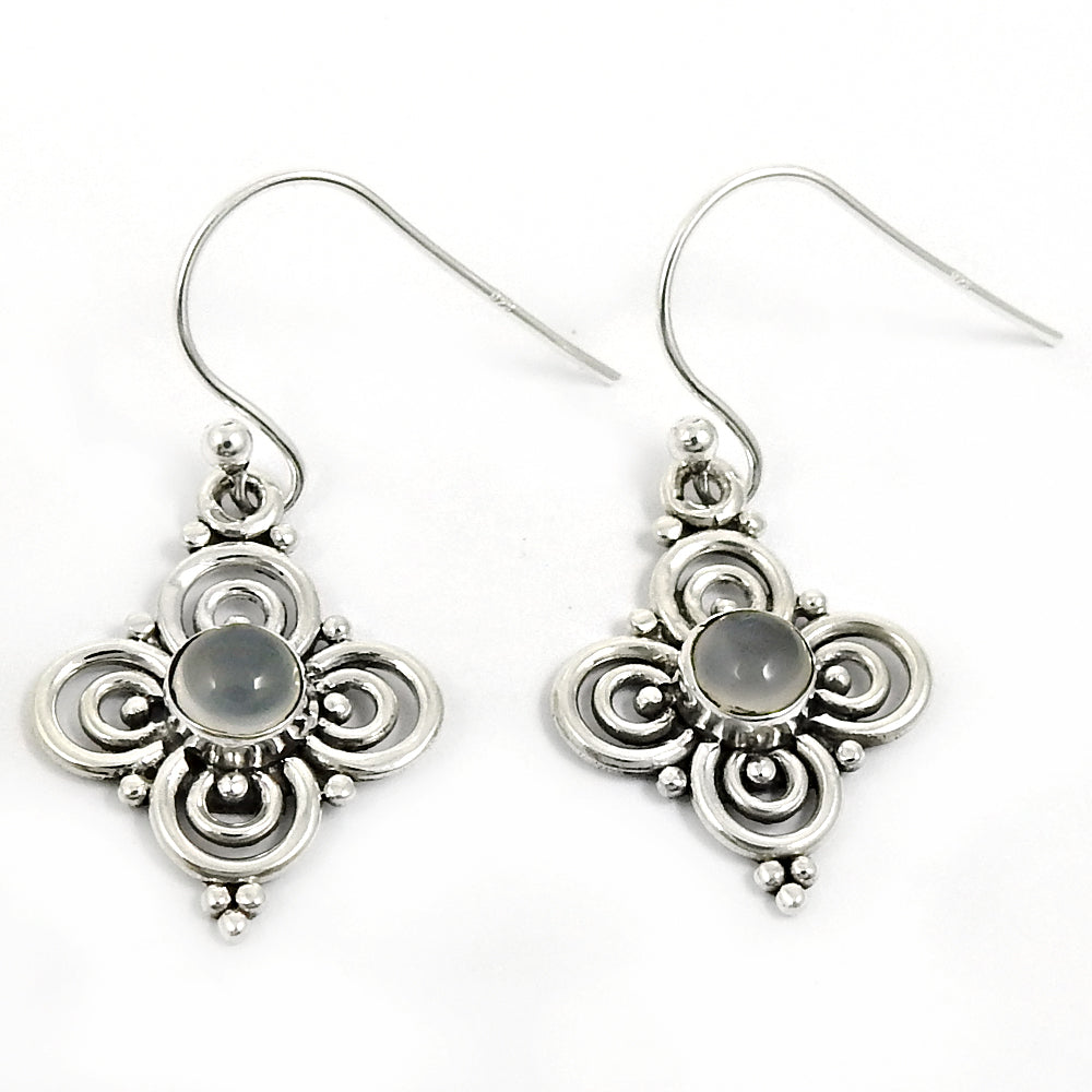Natural Chalcedony Gemstone Drop Dangle Tribal Earrings 925 Sterling Silver B13
