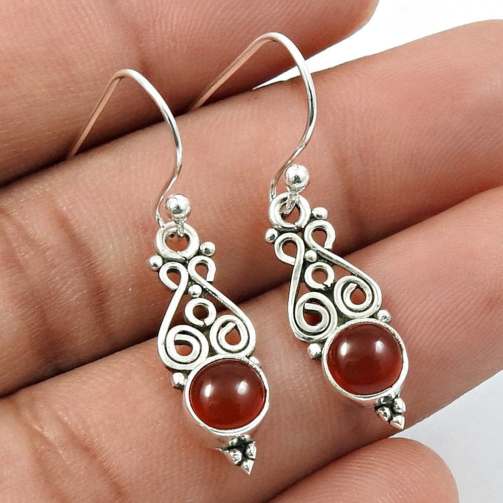 101 Natural Carnelian Gemstone Drop Dangle Bohemian Earrings 925 Sterling Silver Z17