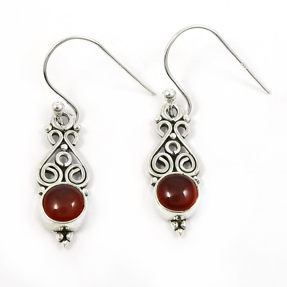 Natural Carnelian Gemstone Drop Dangle Bohemian Earrings 925 Sterling Silver Z17