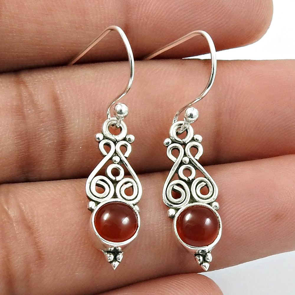 101 Natural Carnelian Gemstone Drop Dangle Bohemian Earrings 925 Sterling Silver Z17