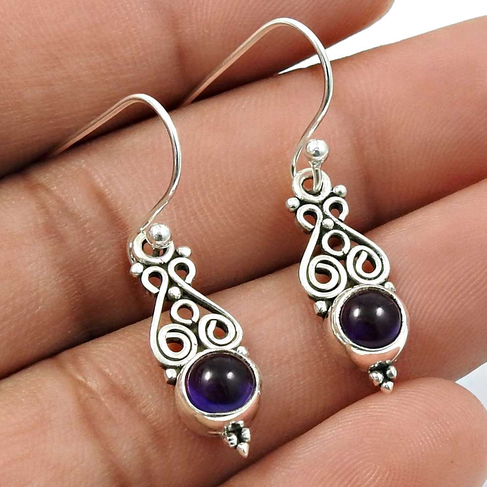 Amethyst Gemstone Earring 925 Sterling Silver Indian Jewelry V12