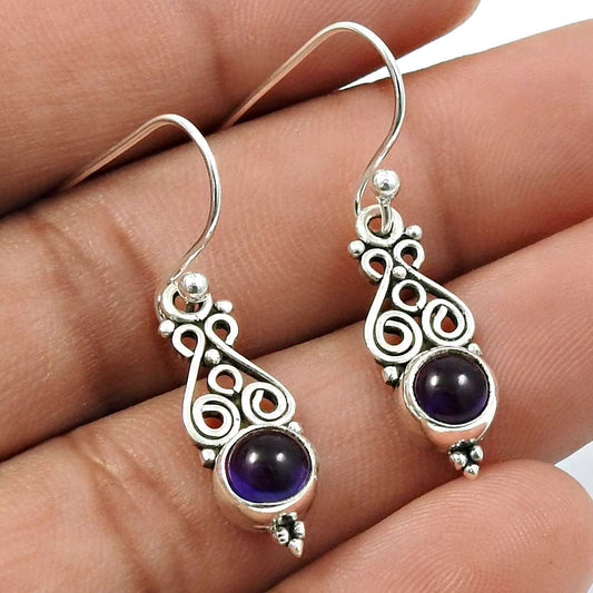 Amethyst Gemstone Earring 925 Sterling Silver Indian Jewelry V12