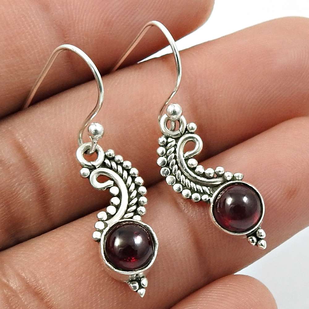 Garnet Gemstone Earring 925 Sterling Silver Vintage Jewelry M14