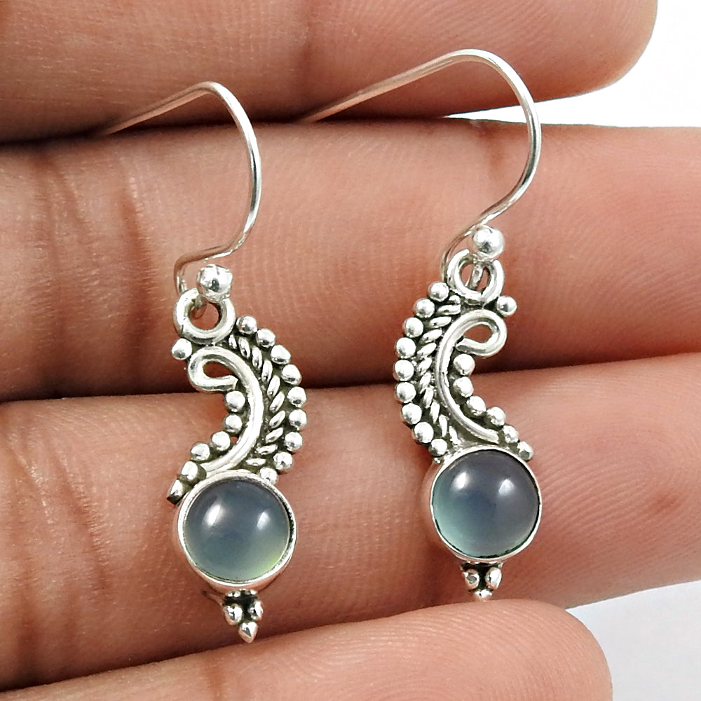 101 Woman Gift Natural Chalcedony Drop Dangle Vintage Earrings 925 Silver H53