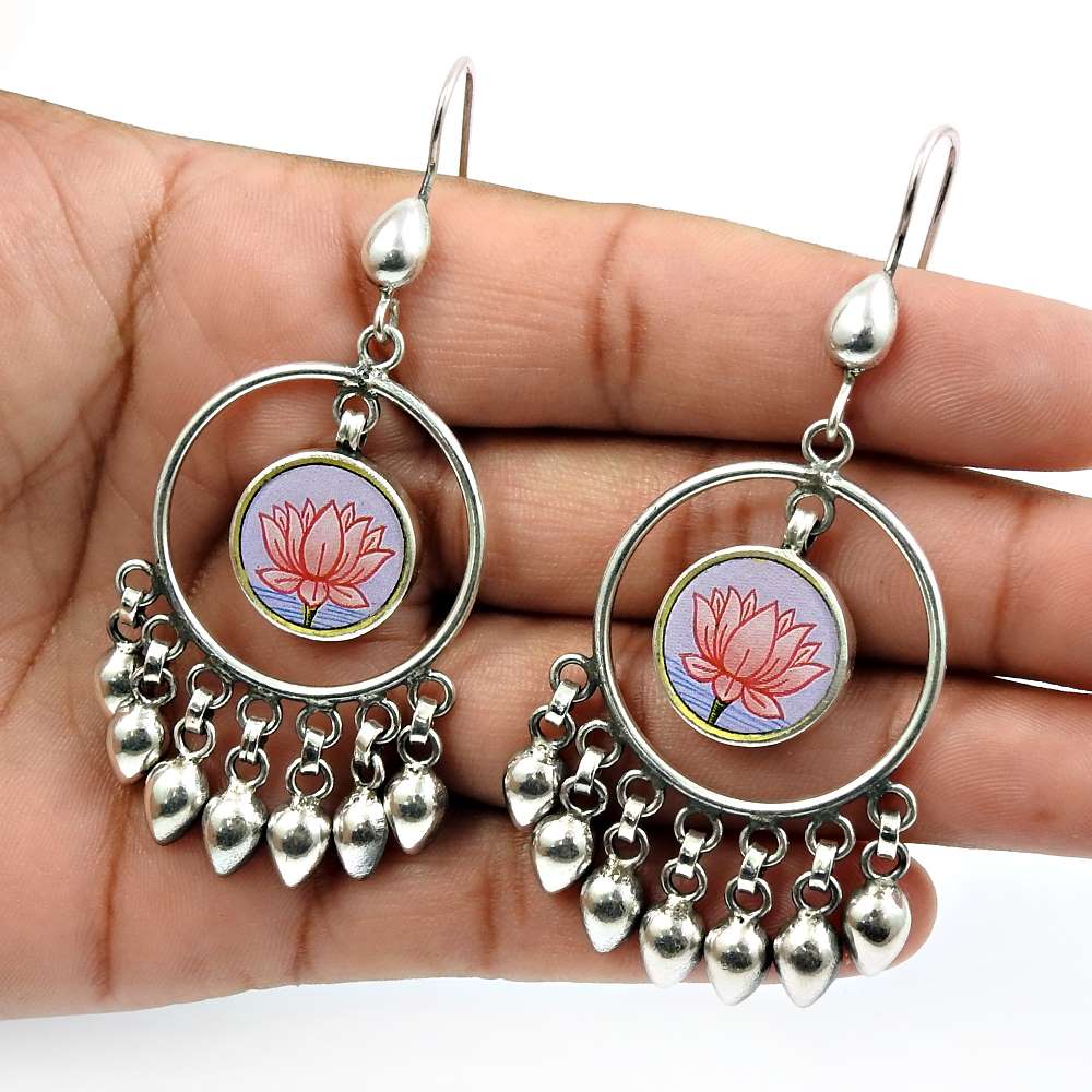 Glass Painting Earring 925 Sterling Silver Stylish Jewelry A15