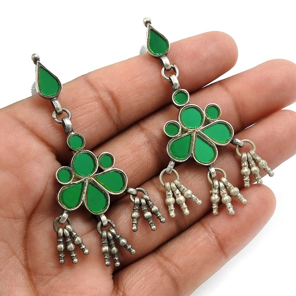 Green Glass Earring 925 Sterling Silver Handmade Jewelry C15