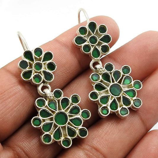 Green Glass Earring 925 Sterling Silver Handmade Jewelry M15