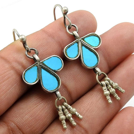 Blue Glass Earring 925 Sterling Silver Indian Jewelry N15