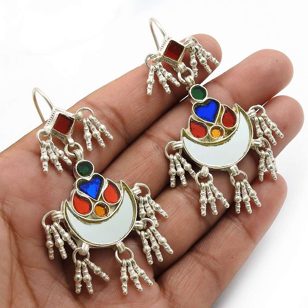 Multi Color Glass Earring 925 Sterling Silver Stylish Jewelry U15