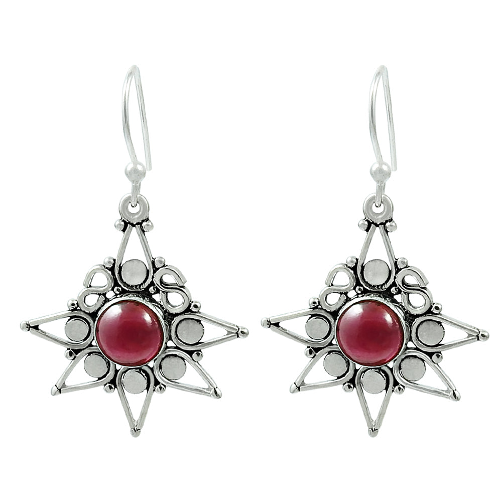 101 Natural Garnet Gemstone Drop Dangle Bohemian Red Earrings 925 Sterling Silver D8