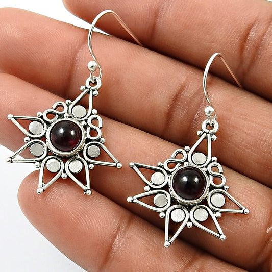 101 Natural Garnet Gemstone Drop Dangle Bohemian Red Earrings 925 Sterling Silver D8