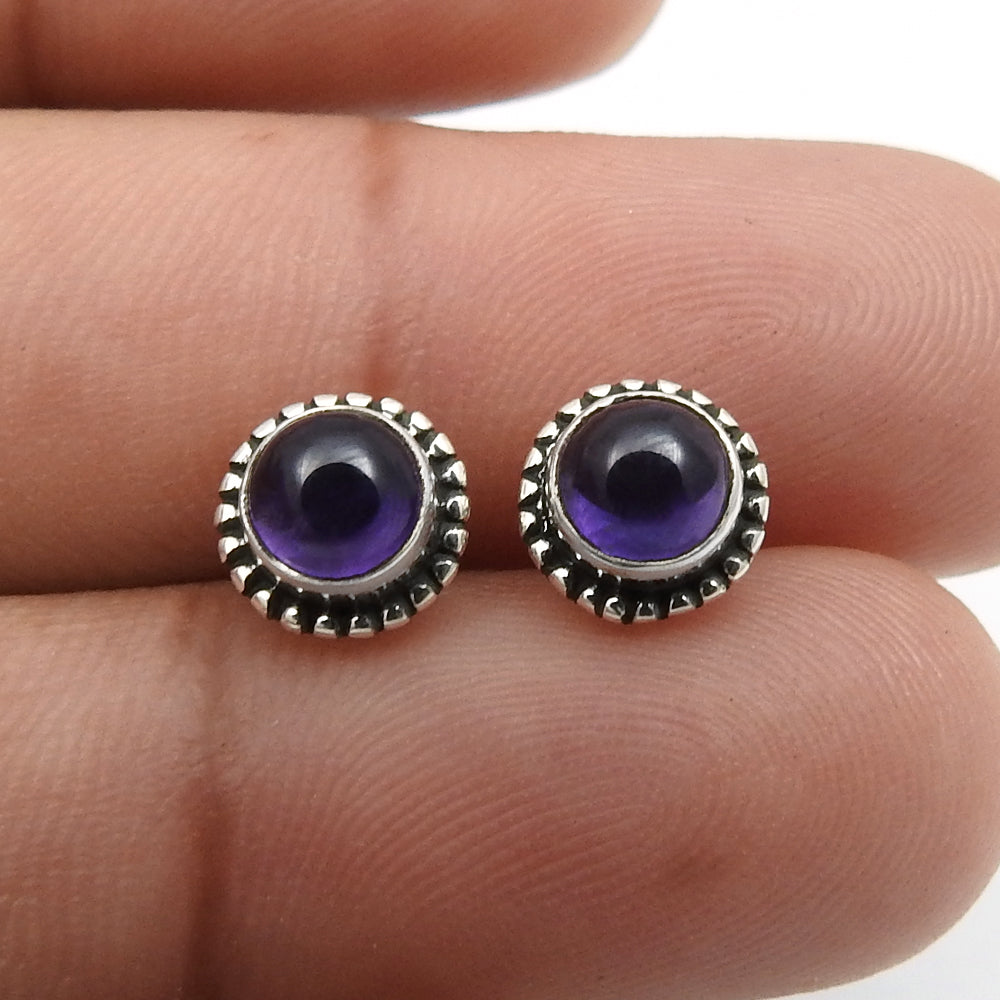 101 Gift For Her Natural Amethyst Stone Stud Earrings 925 Sterling Silver Jewelry