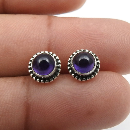 101 Gift For Her Natural Amethyst Stone Stud Earrings 925 Sterling Silver Jewelry