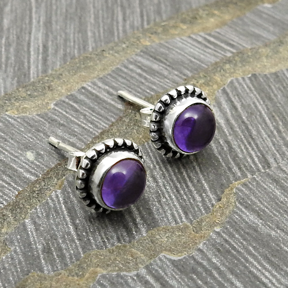 101 Gift For Her Natural Amethyst Stone Stud Earrings 925 Sterling Silver Jewelry