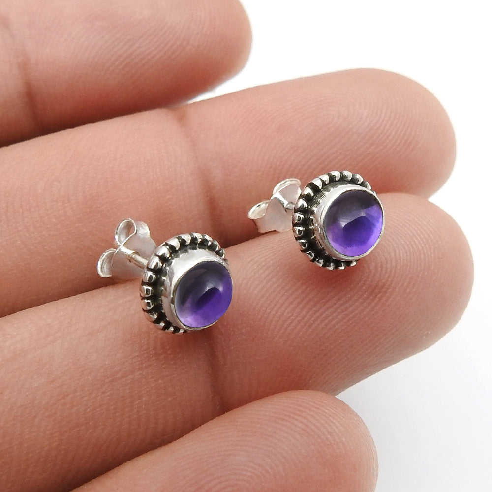 101 Gift For Her Natural Amethyst Stone Stud Earrings 925 Sterling Silver Jewelry