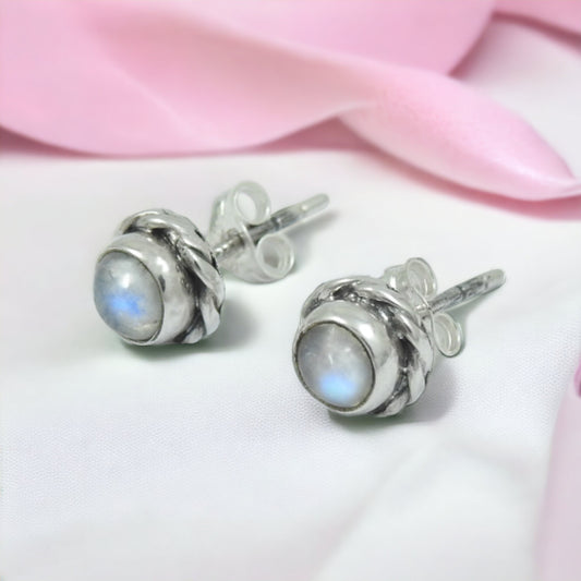 925 Sterling Silver Jewelry Rainbow Moonstone Gemstone Stud Earrings X3