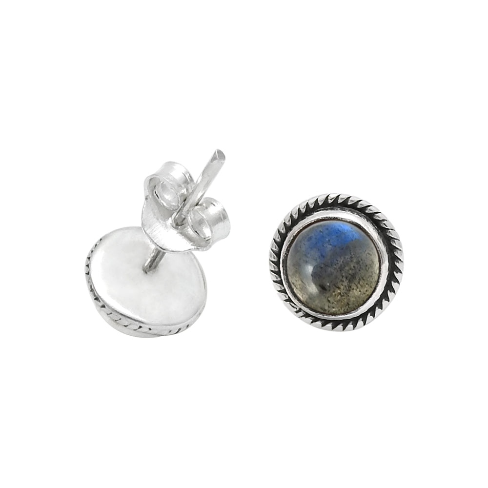 101 Third Eye Chakra Labradorite Gemstone 925 Solid Silver Bezel Stud Wife Earrings