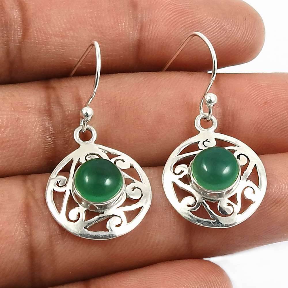 Green Onyx Gemstone Jewelry 925 Fine Sterling Silver Earrings K38