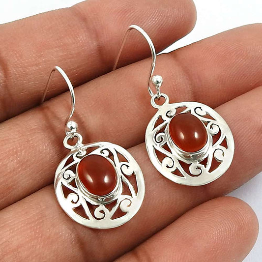 Carnelian Gemstone Earrings 925 Solid Sterling Silver Jewelry O38