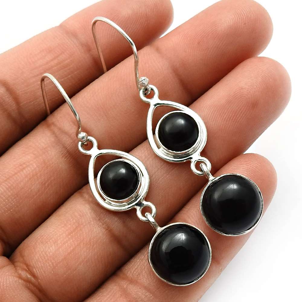 Natural Onyx Gemstone Earrings 925 Solid Sterling Silver Jewelry U6