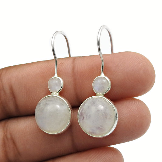 101 Natural Rainbow Moonstone 925 Silver Drop Dangle Vintage Earrings For Women X10