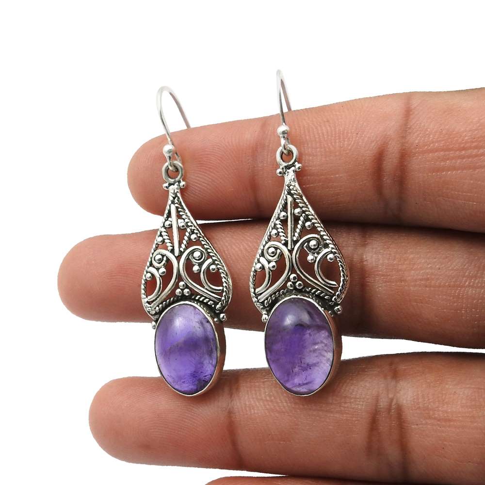 925 Sterling Silver Handmade Jewelry Rose Quartz Gemstone Earrings D3