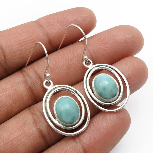 101 Natural Larimar Gemstone 925 Silver Charming Dangle Earrings For Women Girls B11