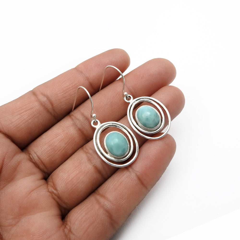101 Natural Larimar Gemstone 925 Silver Charming Dangle Earrings For Women Girls B11