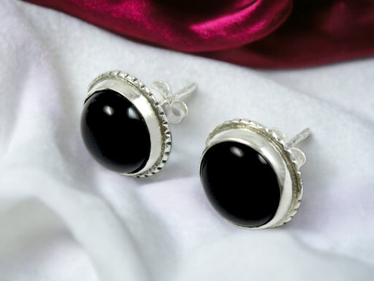 HANDMADE 925 Sterling Silver Jewelry Onyx Gemstone Stud Earrings E7