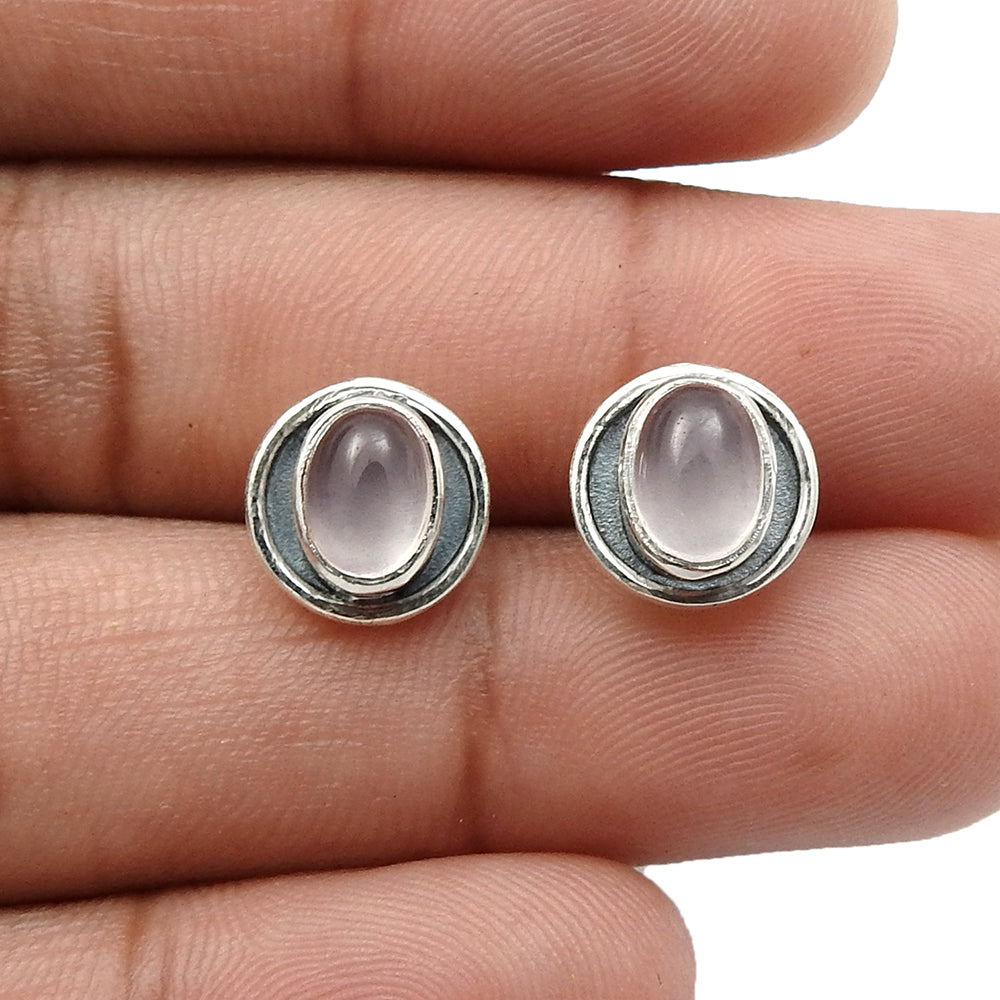 101 Rose Quartz Gemstone Stud Post Heart Chakra Birthday Earrings Sterling Silver
