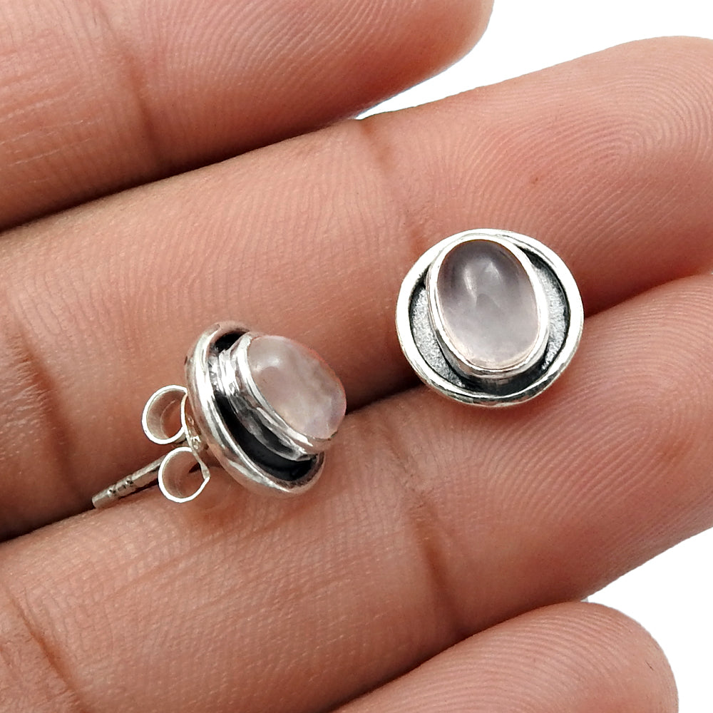 101 Rose Quartz Gemstone Stud Post Heart Chakra Birthday Earrings Sterling Silver