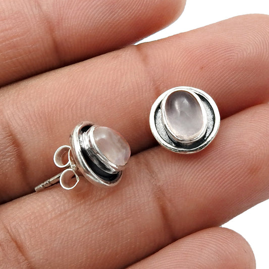 101 Rose Quartz Gemstone Stud Post Heart Chakra Birthday Earrings Sterling Silver