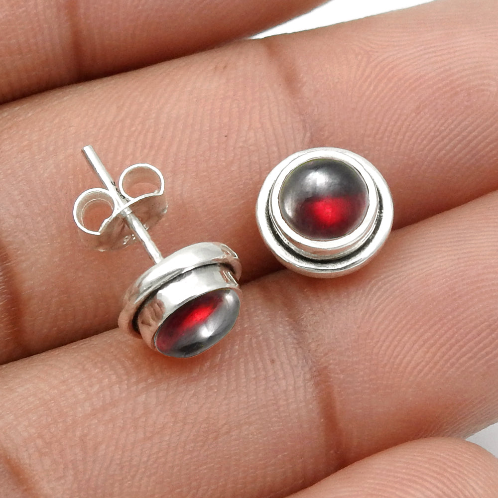 Woman Gift Solid 925 Sterling Silver Natural Garnet Gemstone Post Stud Earrings