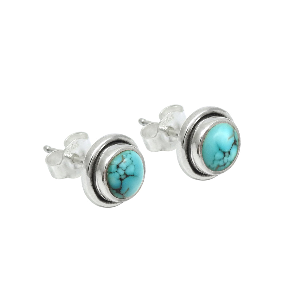 101 Turquoise Stone Mother Stud Post Bezel Handcrafted New Earrings 925 Solid Silver